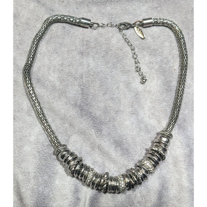 NY & Company Brutalist Glam Silver Tone Mesh Tube Necklace