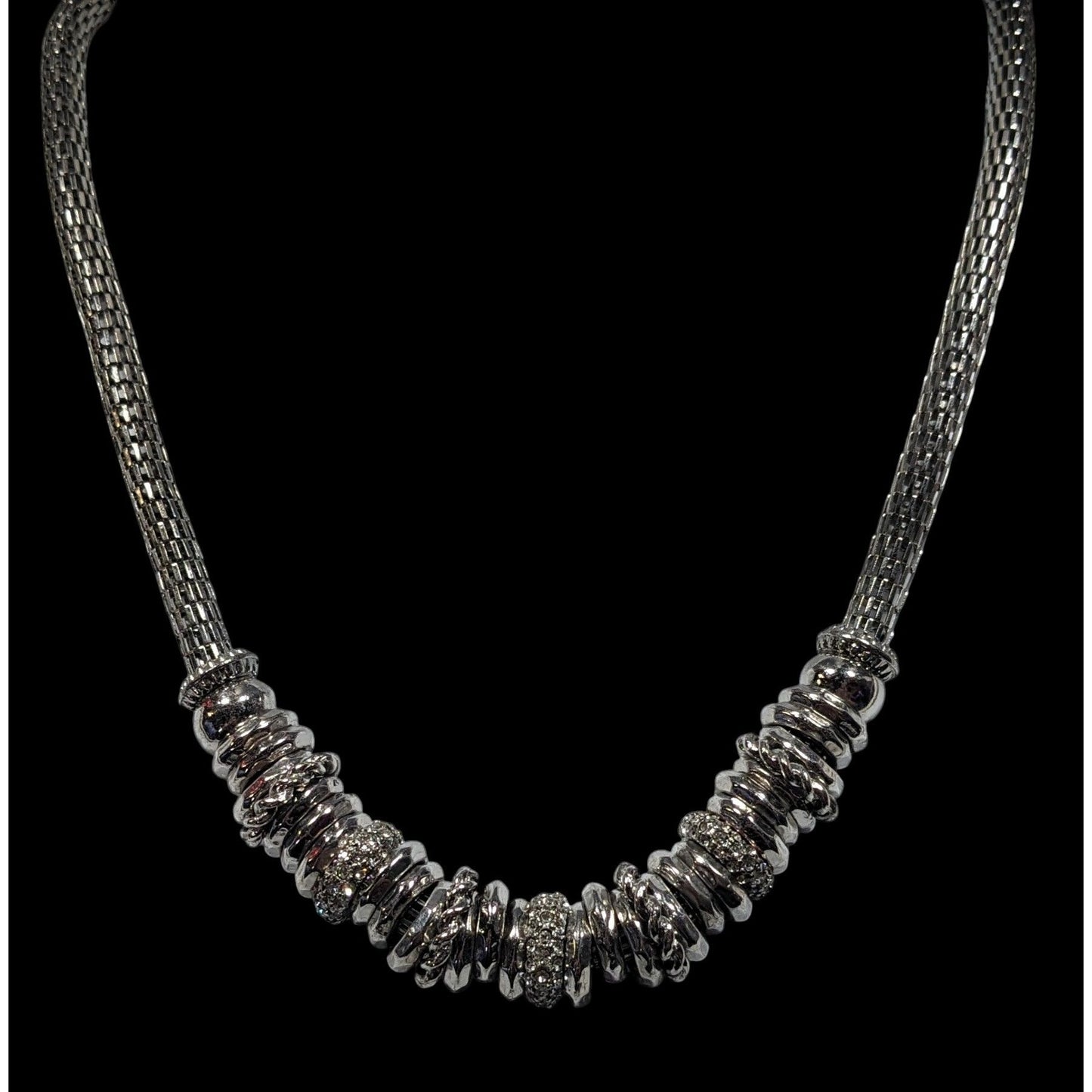 NY & Company Brutalist Glam Silver Tone Mesh Tube Necklace
