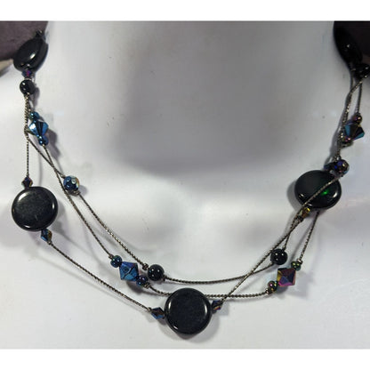 Glam Goth Multilayer Black And Blue Station Necklace