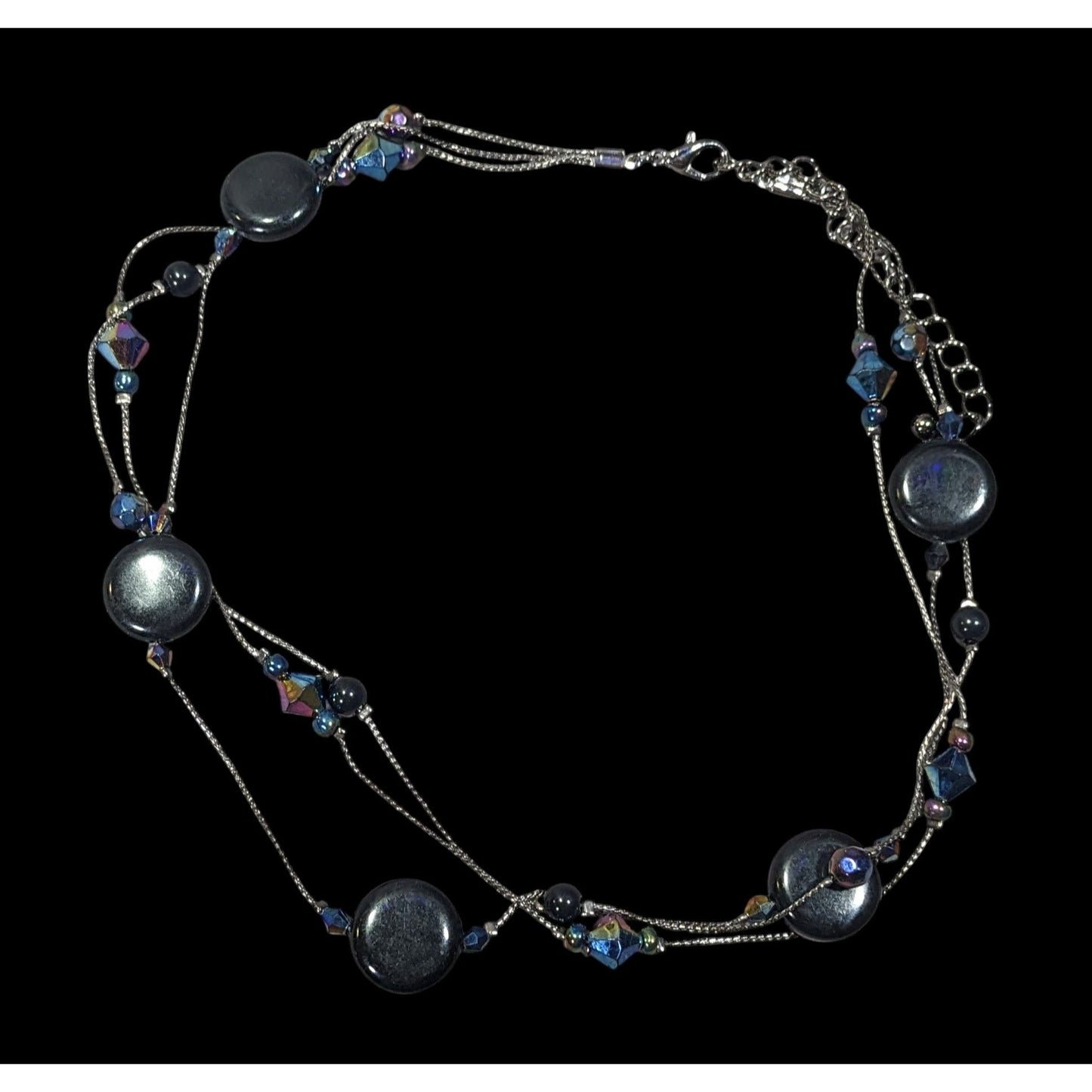 Glam Goth Multilayer Black And Blue Station Necklace