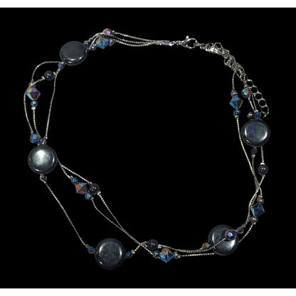 Glam Goth Multilayer Black And Blue Station Necklace