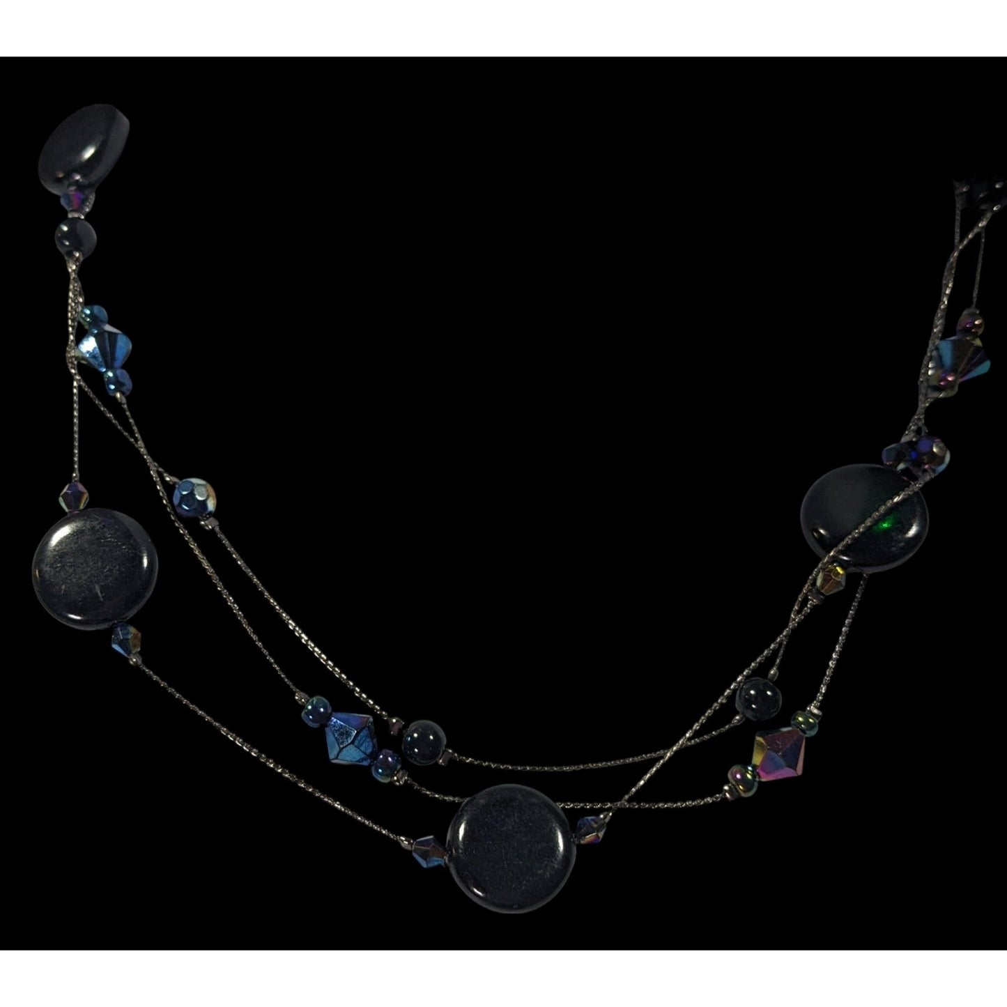 Glam Goth Multilayer Black And Blue Station Necklace