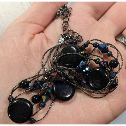 Glam Goth Multilayer Black And Blue Station Necklace