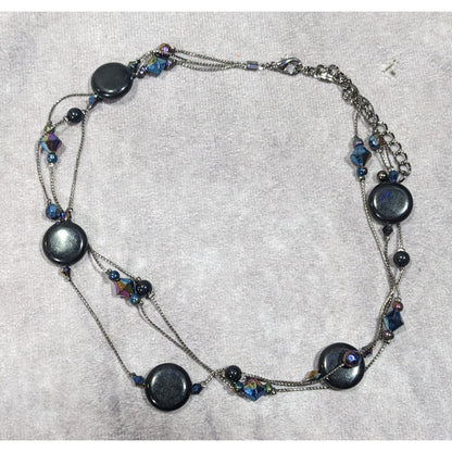 Glam Goth Multilayer Black And Blue Station Necklace