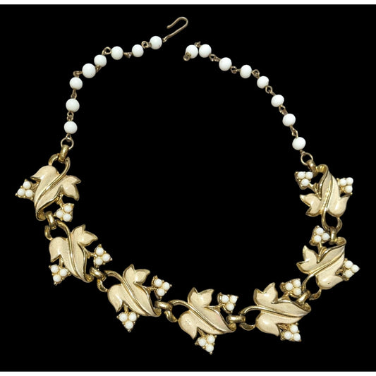 Vintage 50s Beige Leaf Floral Coro Necklace