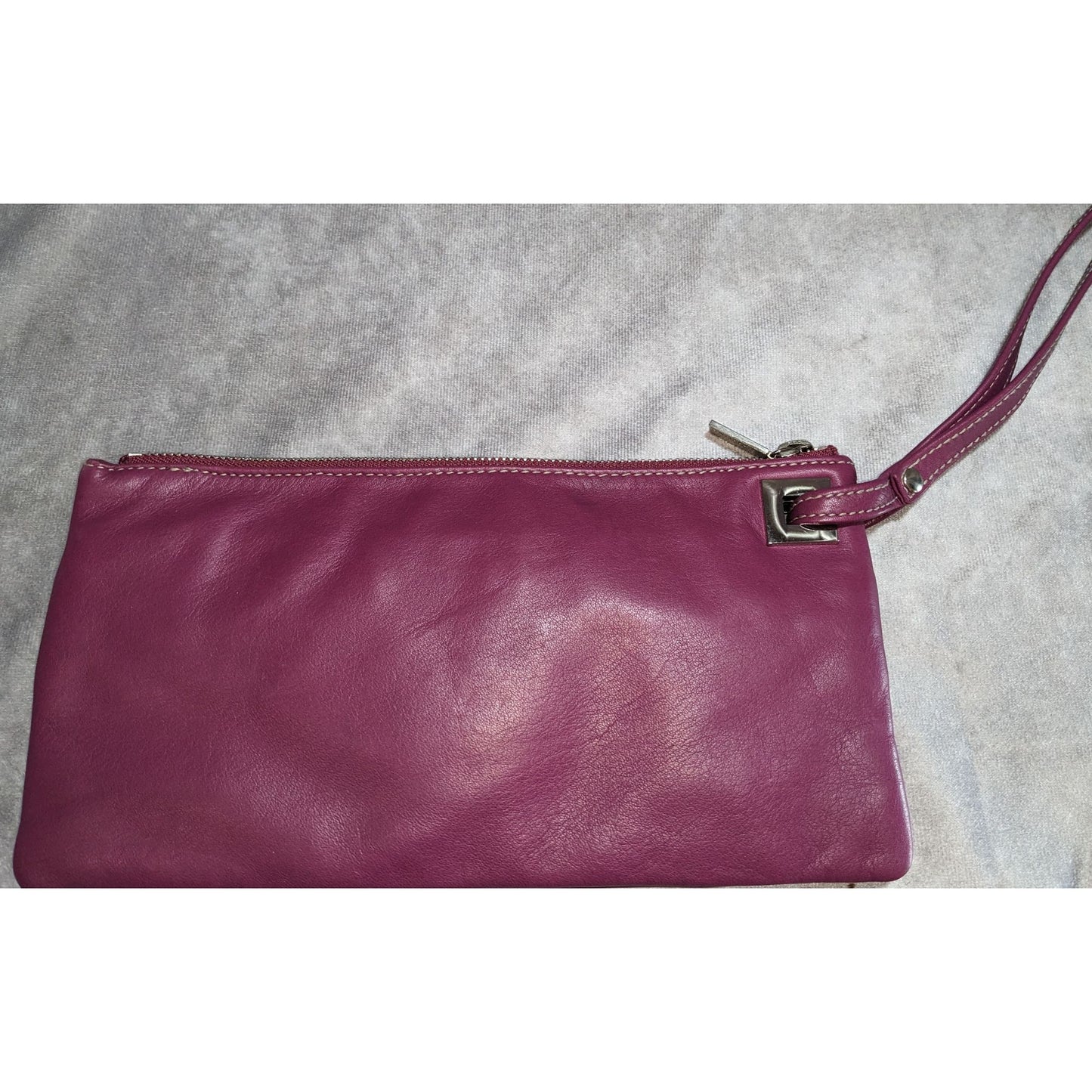 Perlina Purple Leather Wristlet Clutch With Silver Hardware & Buckle Accent