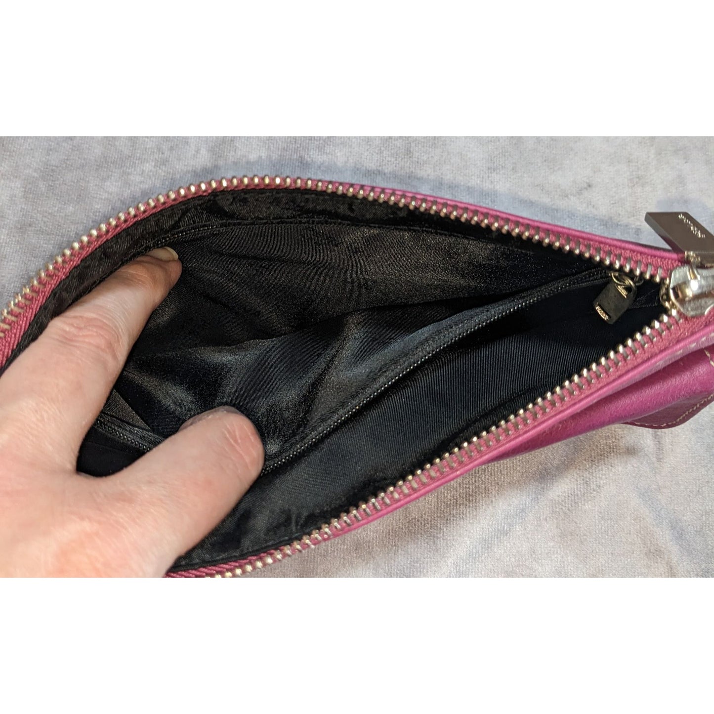 Perlina Purple Leather Wristlet Clutch With Silver Hardware & Buckle Accent