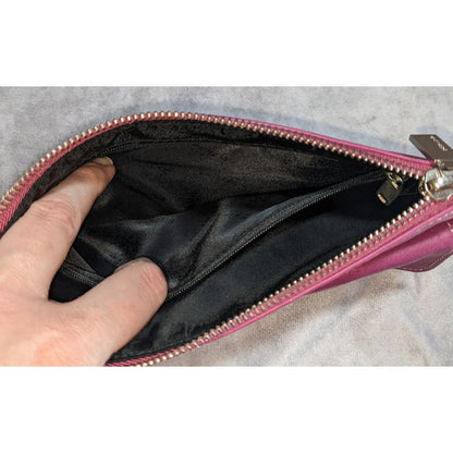 Perlina Purple Leather Wristlet Clutch With Silver Hardware & Buckle Accent