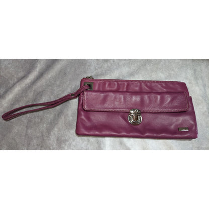Perlina Purple Leather Wristlet Clutch With Silver Hardware & Buckle Accent