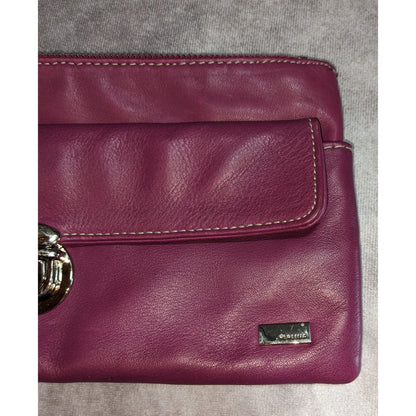 Perlina Purple Leather Wristlet Clutch With Silver Hardware & Buckle Accent