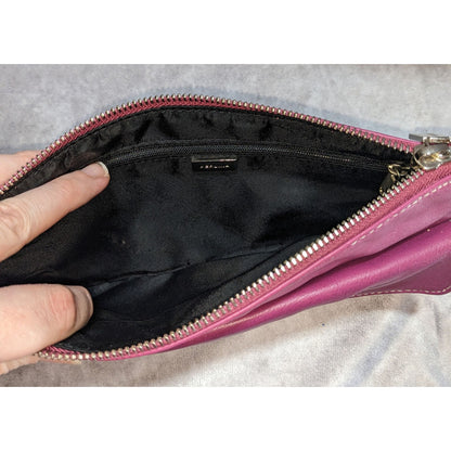 Perlina Purple Leather Wristlet Clutch With Silver Hardware & Buckle Accent