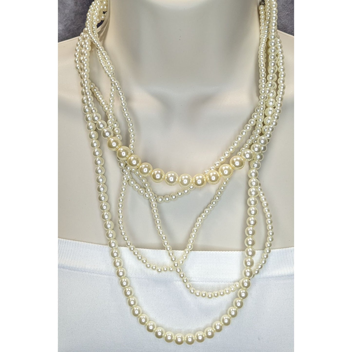 Bridal Glam Multi-Strand Faux Pearl Statement Necklace
