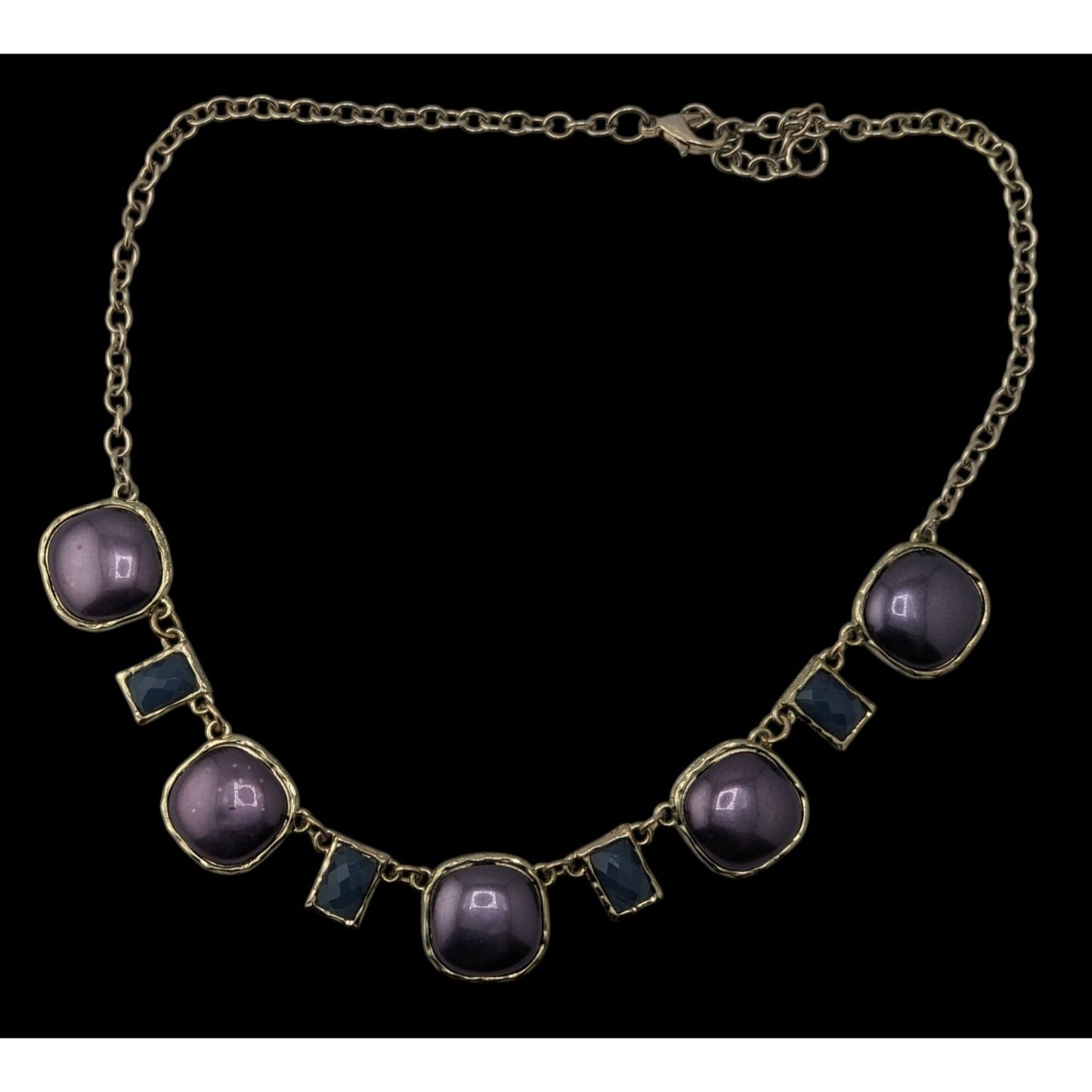 Glam Purple Blue Statement Necklace Silver Tone Geometric Cabochon Jewelry