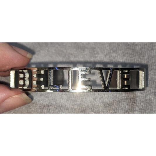 Mantraband Believe Inspirational Adjustable Cuff Bracelet Silver Tone 6 Inches