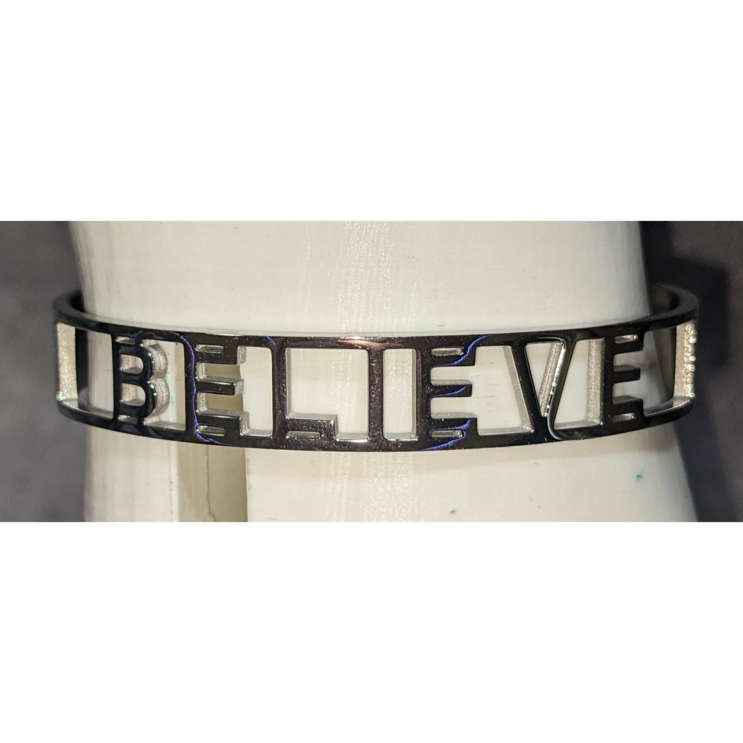Mantraband Believe Inspirational Adjustable Cuff Bracelet Silver Tone 6 Inches