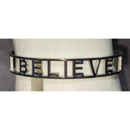 Mantraband Believe Inspirational Adjustable Cuff Bracelet Silver Tone 6 Inches
