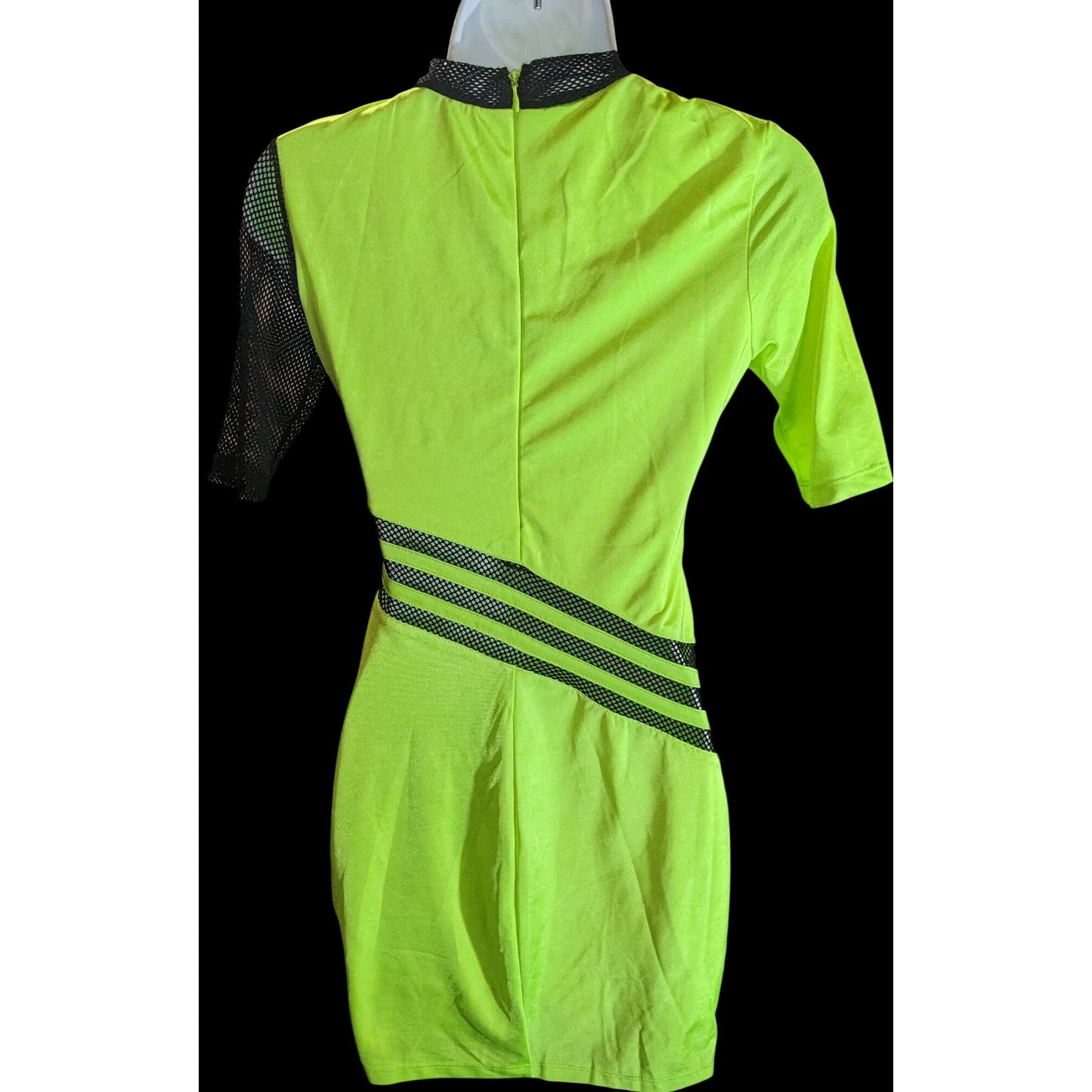 Nova Sport Mini Dress with Mesh Accents Black & Lime Sporty Clubwear Dress