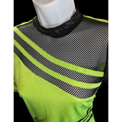 Nova Sport Mini Dress with Mesh Accents Black & Lime Sporty Clubwear Dress