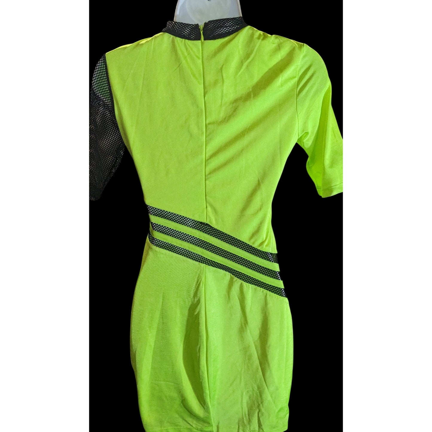 Nova Sport Mini Dress with Mesh Accents Black & Lime Sporty Clubwear Dress