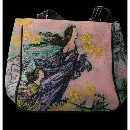 Far Nine X Isabella Fiore Pink Fairy Art Shoulder Bag With Embellishments 12x12x5 Inches