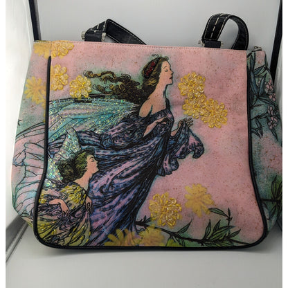 Far Nine X Isabella Fiore Pink Fairy Art Shoulder Bag With Embellishments 12x12x5 Inches