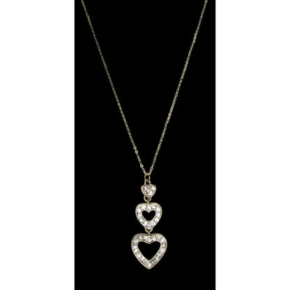 Coquette Romantic Glam Triple Heart Rhinestone Pendant Necklace
