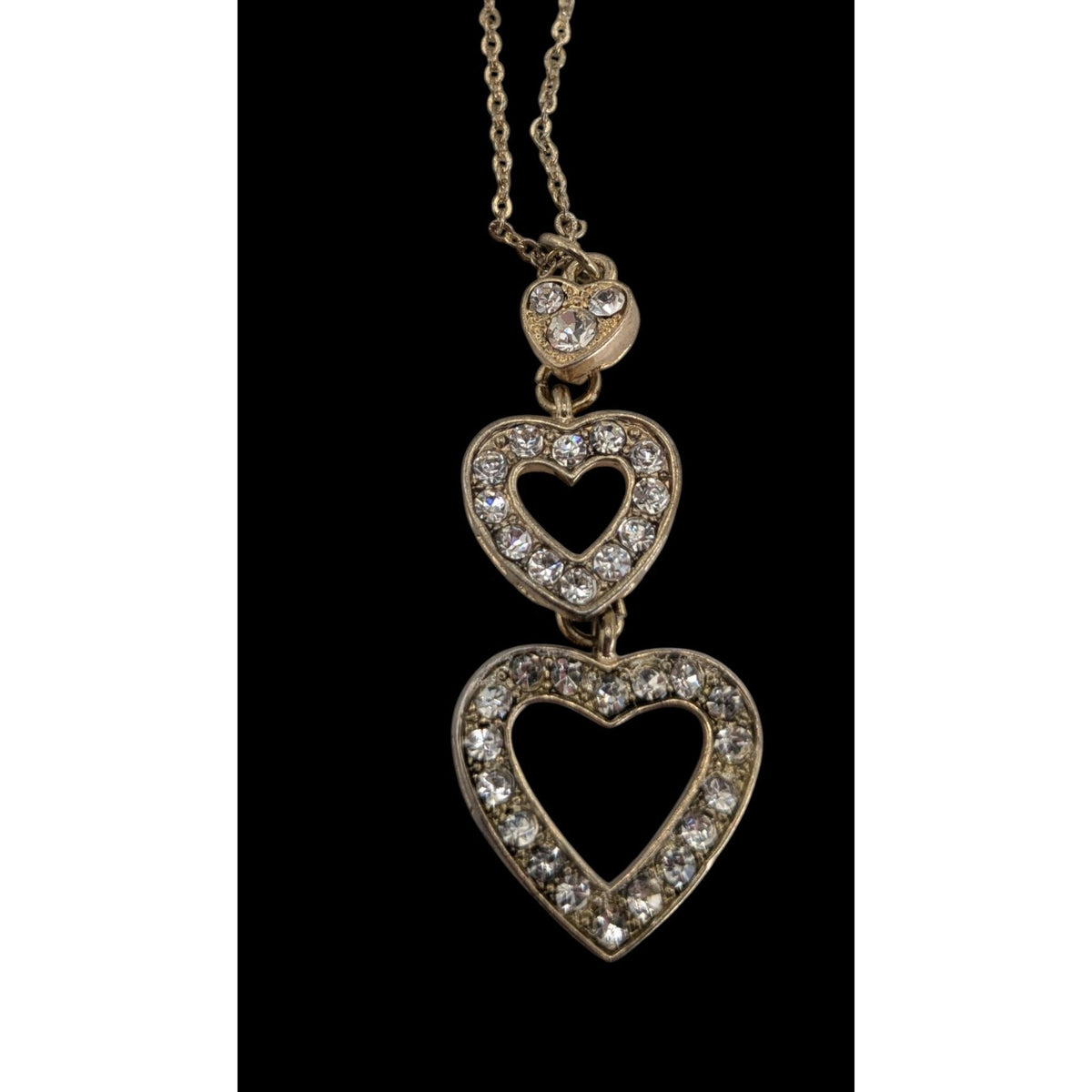 Coquette Romantic Glam Triple Heart Rhinestone Pendant Necklace