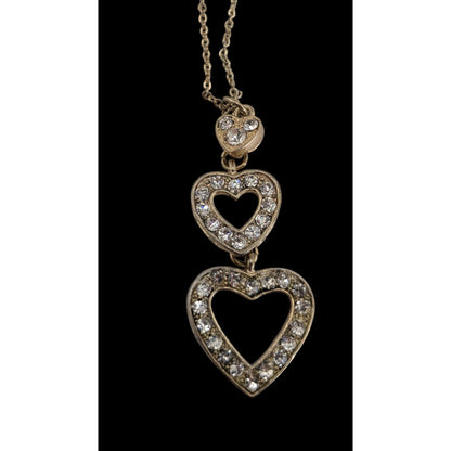 Coquette Romantic Glam Triple Heart Rhinestone Pendant Necklace