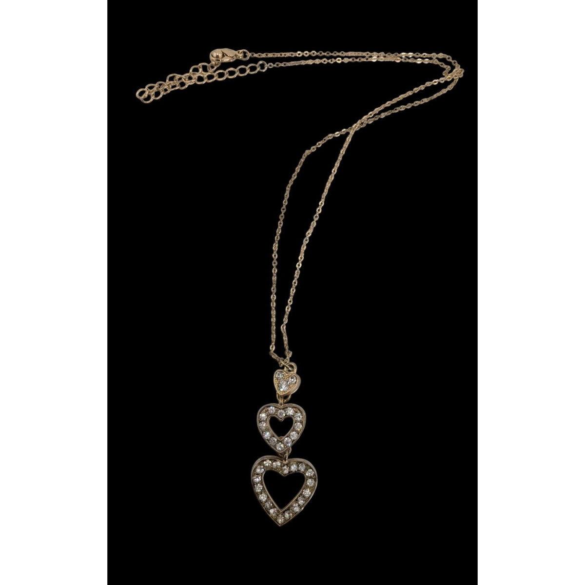 Coquette Romantic Glam Triple Heart Rhinestone Pendant Necklace