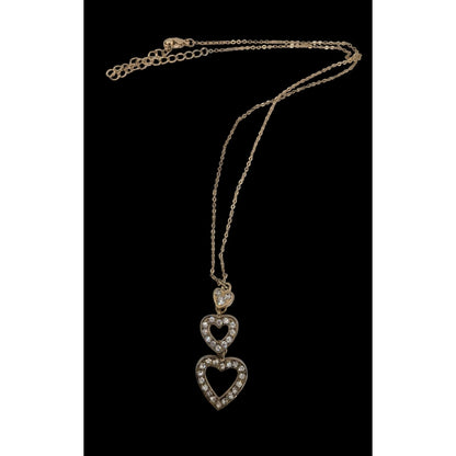 Coquette Romantic Glam Triple Heart Rhinestone Pendant Necklace