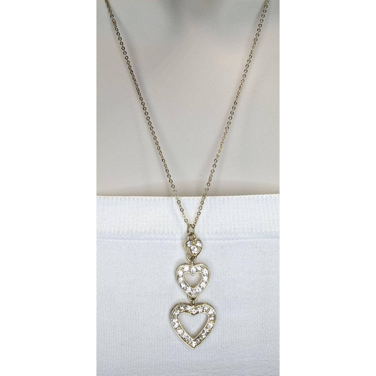 Coquette Romantic Glam Triple Heart Rhinestone Pendant Necklace