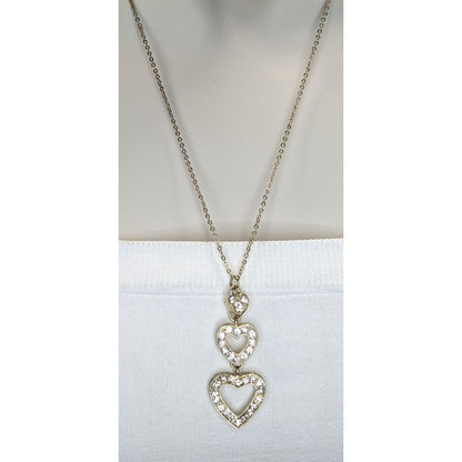 Coquette Romantic Glam Triple Heart Rhinestone Pendant Necklace