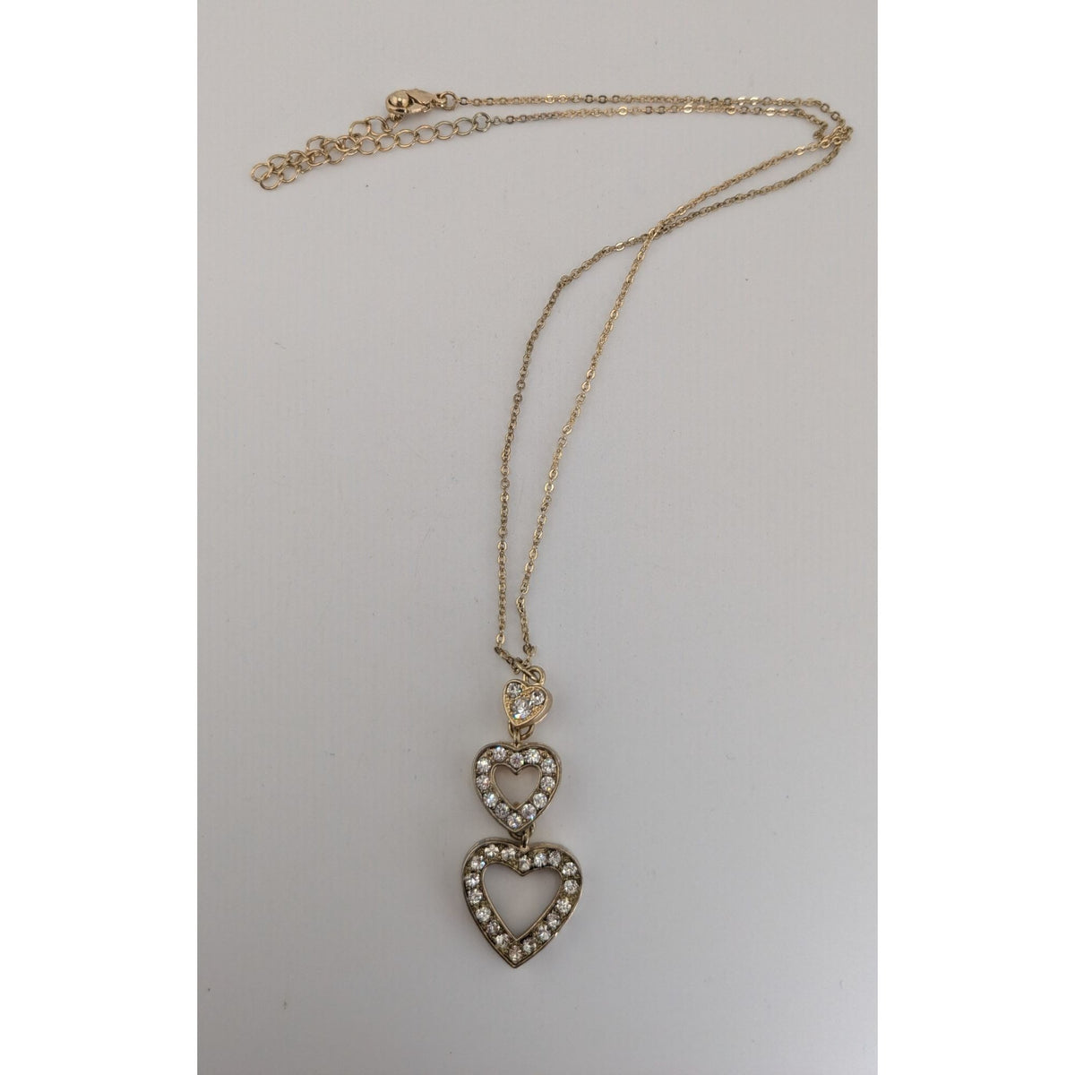 Coquette Romantic Glam Triple Heart Rhinestone Pendant Necklace