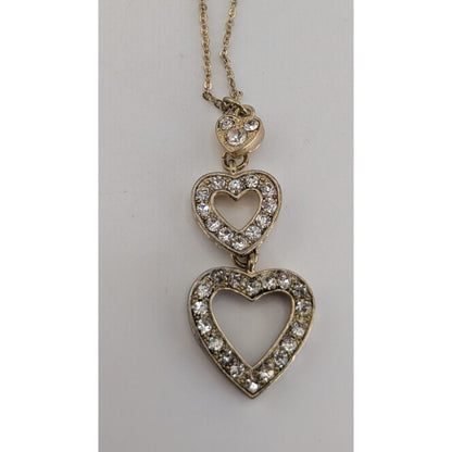 Coquette Romantic Glam Triple Heart Rhinestone Pendant Necklace