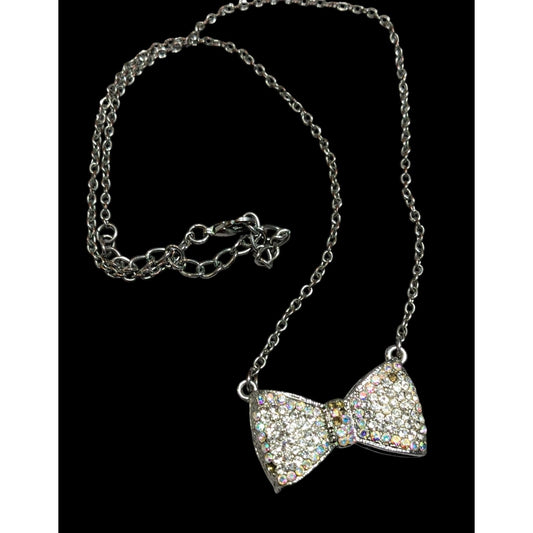 Coquette Glam Aurora Borealis Rhinestone Bow Necklace