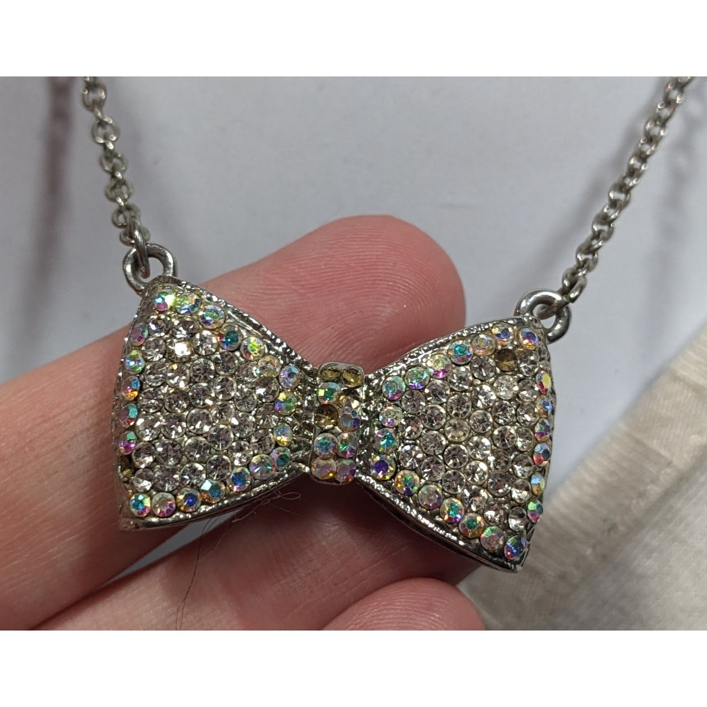 Coquette Glam Aurora Borealis Rhinestone Bow Necklace