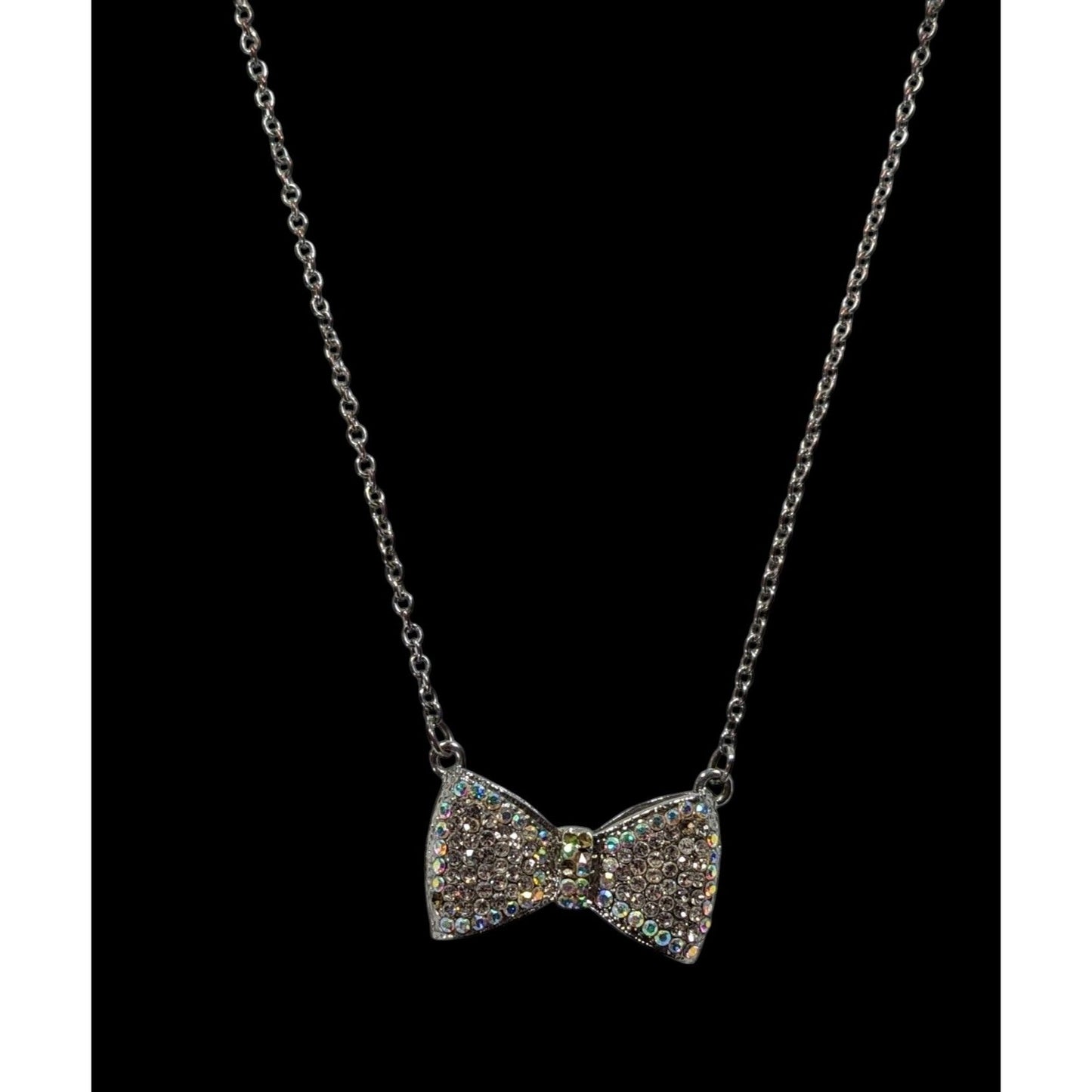 Coquette Glam Aurora Borealis Rhinestone Bow Necklace