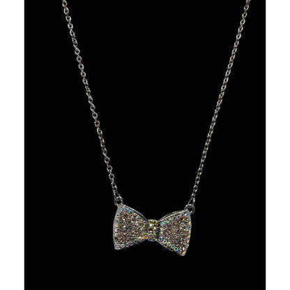 Coquette Glam Aurora Borealis Rhinestone Bow Necklace