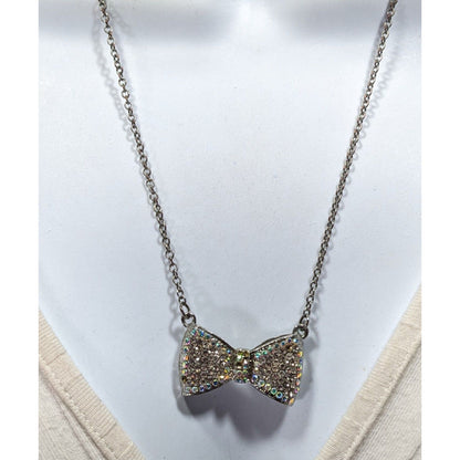 Coquette Glam Aurora Borealis Rhinestone Bow Necklace
