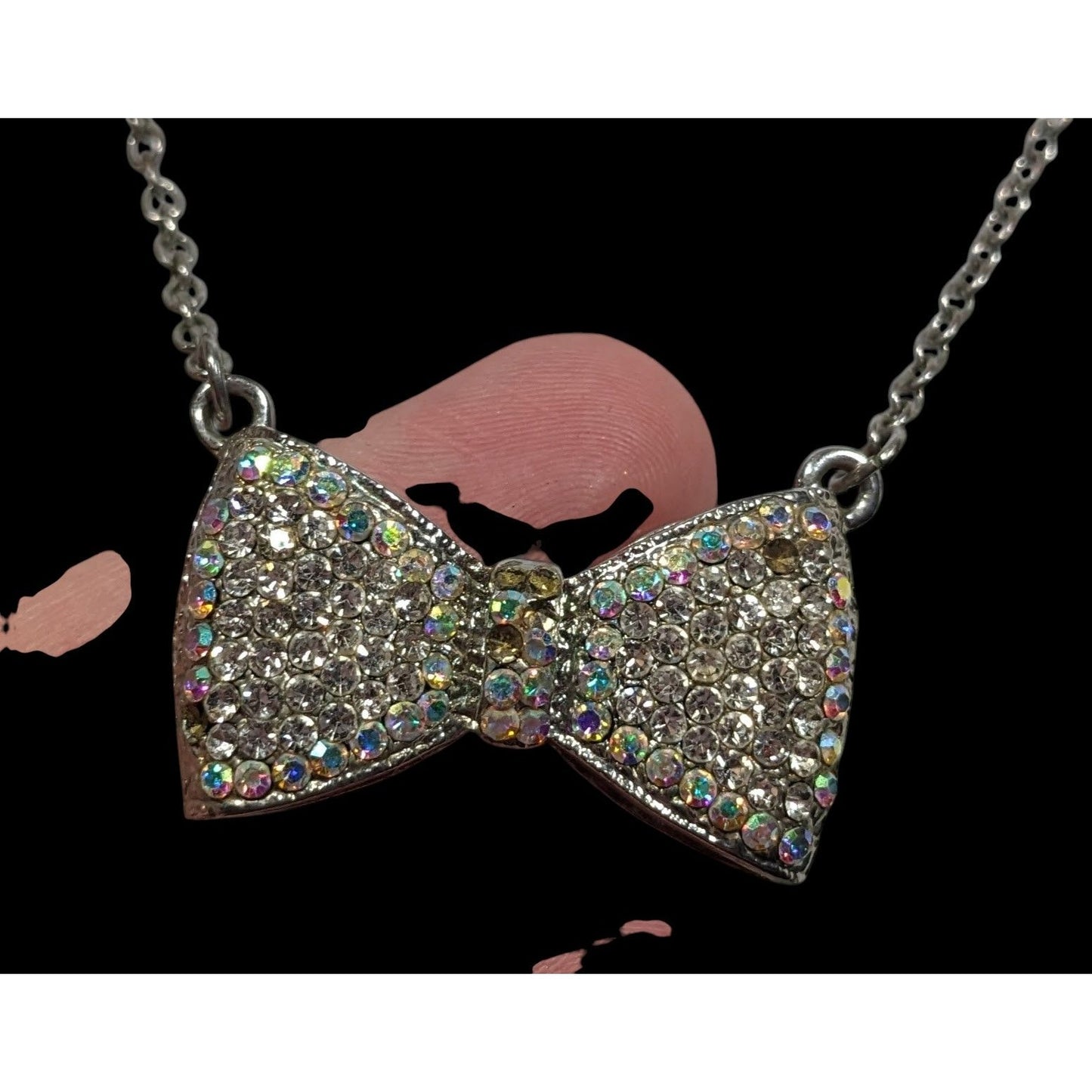 Coquette Glam Aurora Borealis Rhinestone Bow Necklace