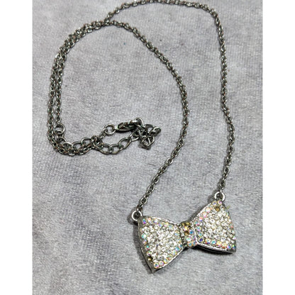 Coquette Glam Aurora Borealis Rhinestone Bow Necklace