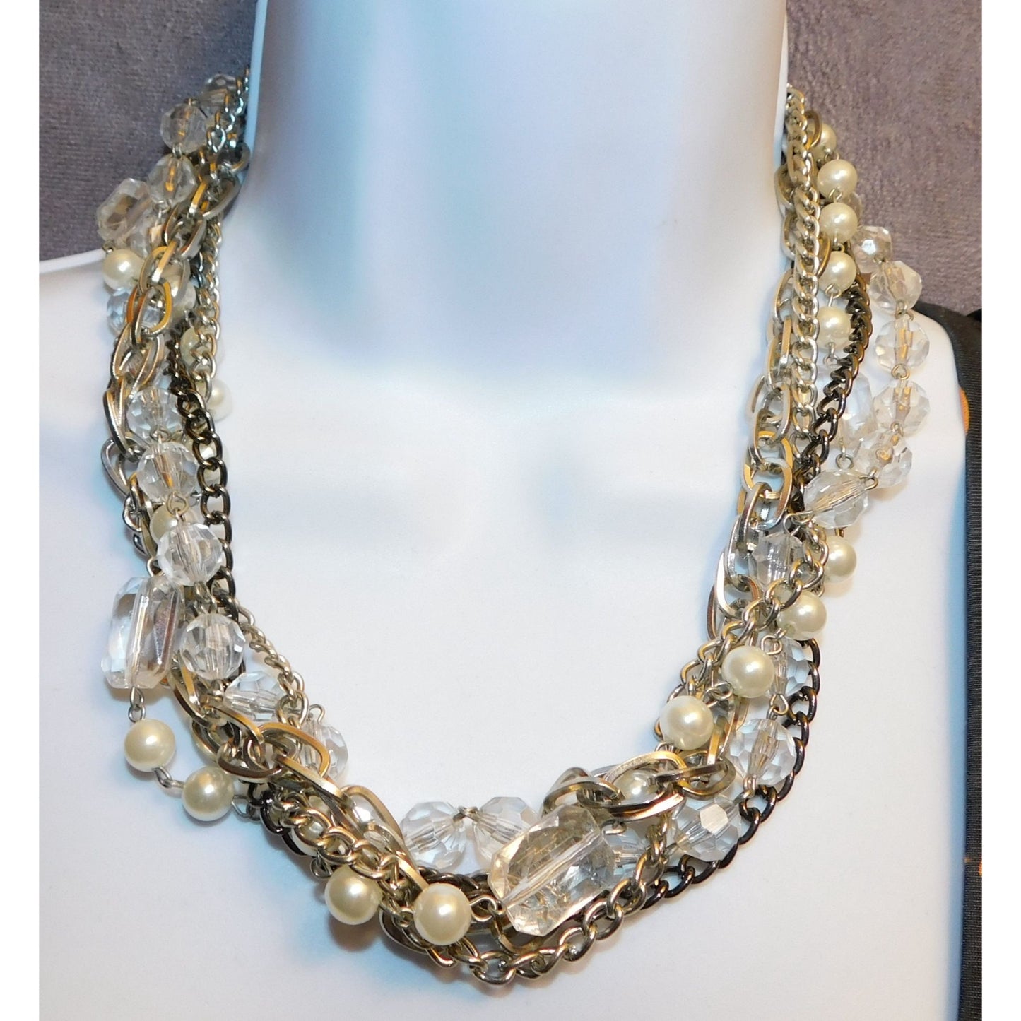 Elegant Glam Faux Pearl Chain And Glass Torsade Necklace