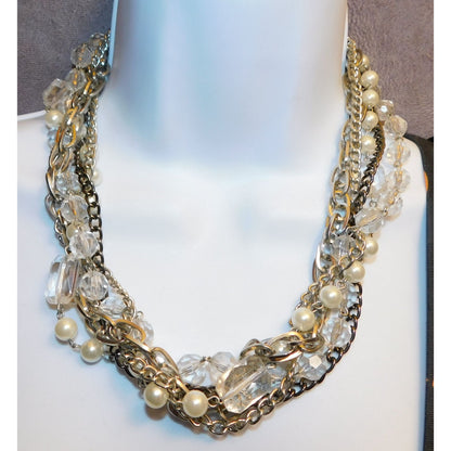 Elegant Glam Faux Pearl Chain And Glass Torsade Necklace