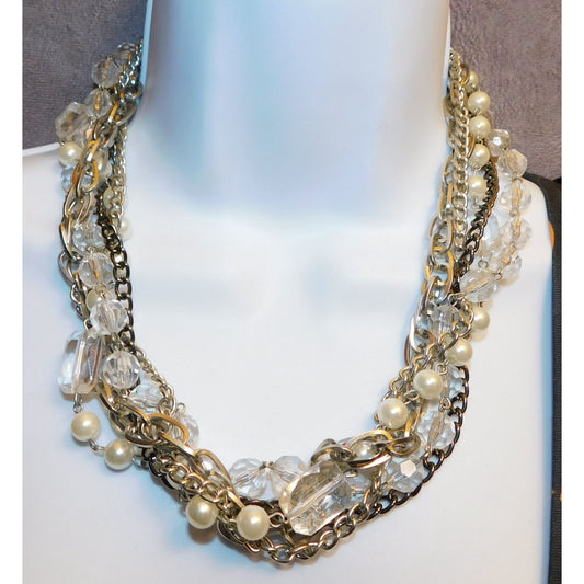 Elegant Glam Faux Pearl Chain And Glass Torsade Necklace