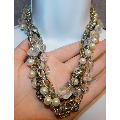 Elegant Glam Faux Pearl Chain And Glass Torsade Necklace
