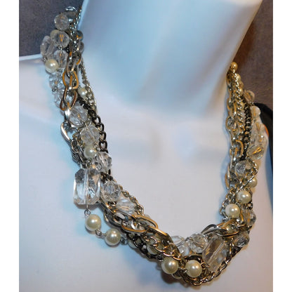 Elegant Glam Faux Pearl Chain And Glass Torsade Necklace