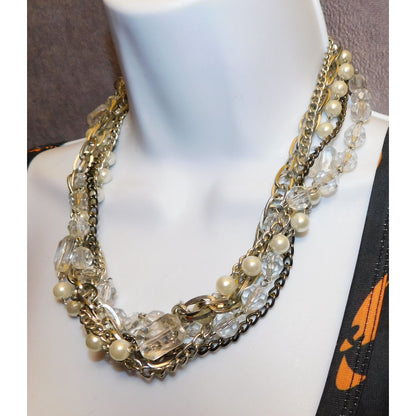 Elegant Glam Faux Pearl Chain And Glass Torsade Necklace