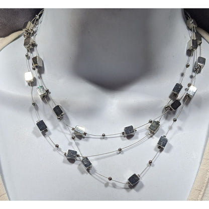 Lia Sophia "Mainstream" Floating Necklace With Silver Tone Cubes And Round Beads
