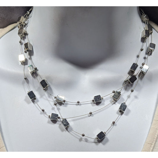 Lia Sophia "Mainstream" Floating Necklace With Silver Tone Cubes And Round Beads
