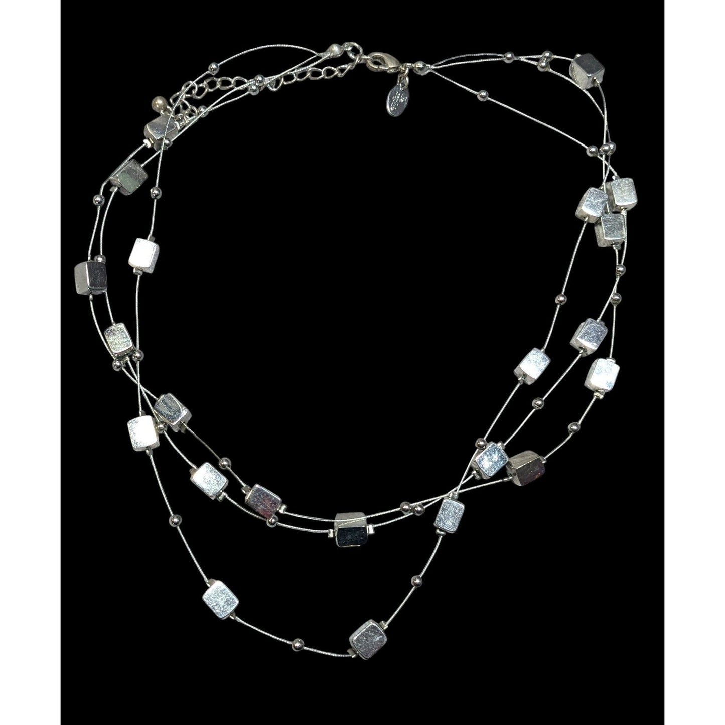 Lia Sophia "Mainstream" Floating Necklace With Silver Tone Cubes And Round Beads